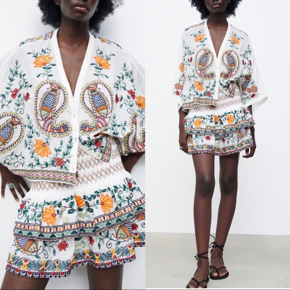 Zara embroidered mini skirt